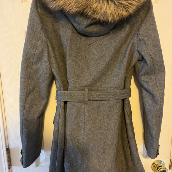 Grey pea coat with lined hood - Picture 2 of 4